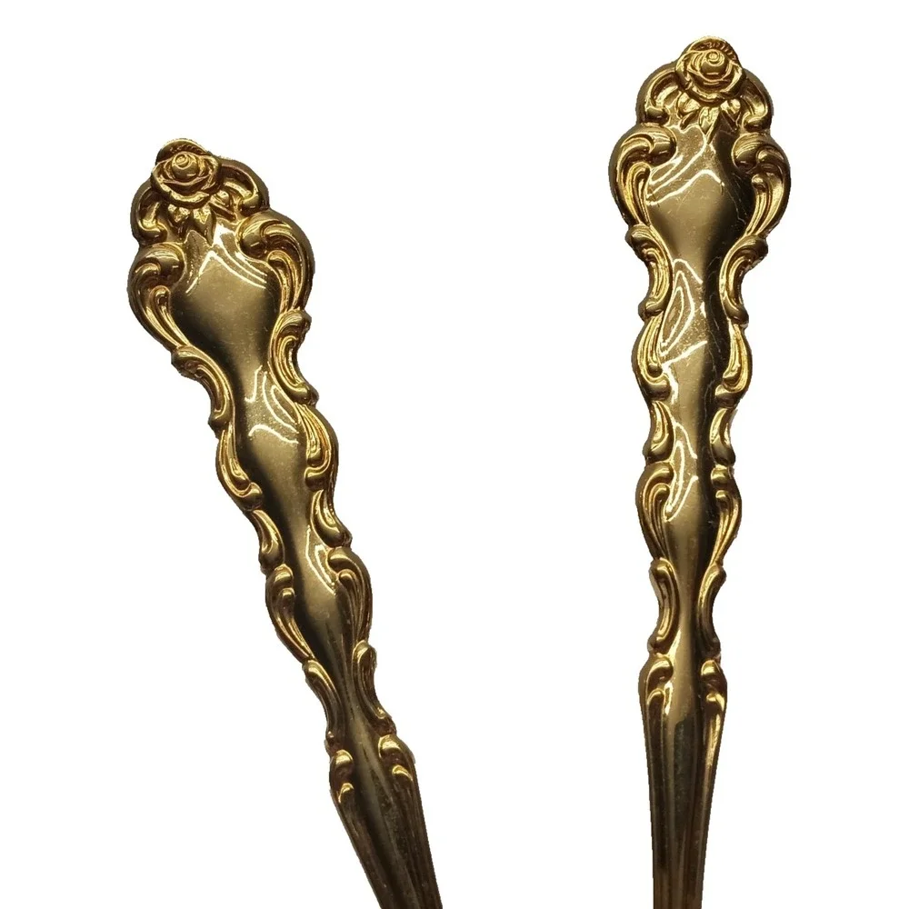 Oneida Community Gold/  LARGE PIERCED‎ SPOON & MEAT FORK Flatware